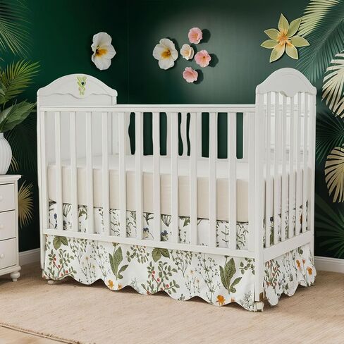 Brandream Scallop Edge Cotton Crib Skirt Toddler Bedskirt Baby Nursery Crib Bed Skirt Boho Bohemian Neutral Solid Color Vintage Sage Green Farmhouse Chic Boho Bohemian Skirt in Kuwait