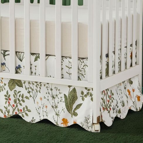 Brandream Scallop Edge Cotton Crib Skirt Toddler Bedskirt Baby Nursery Crib Bed Skirt Boho Bohemian Neutral Solid Color Vintage Sage Green Farmhouse Chic Boho Bohemian Skirt in Kuwait