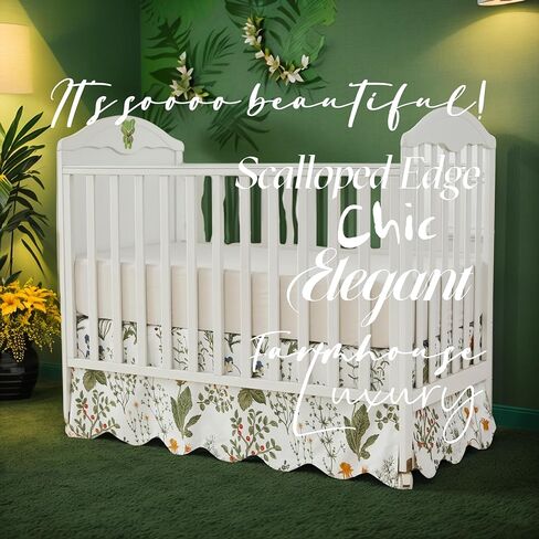 Brandream Scallop Edge Cotton Crib Skirt Toddler Bedskirt Baby Nursery Crib Bed Skirt Boho Bohemian Neutral Solid Color Vintage Sage Green Farmhouse Chic Boho Bohemian Skirt in Kuwait