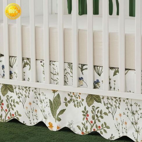 Brandream Scallop Edge Cotton Crib Skirt Toddler Bedskirt Baby Nursery Crib Bed Skirt Boho Bohemian Neutral Solid Color Vintage Sage Green Farmhouse Chic Boho Bohemian Skirt in Kuwait