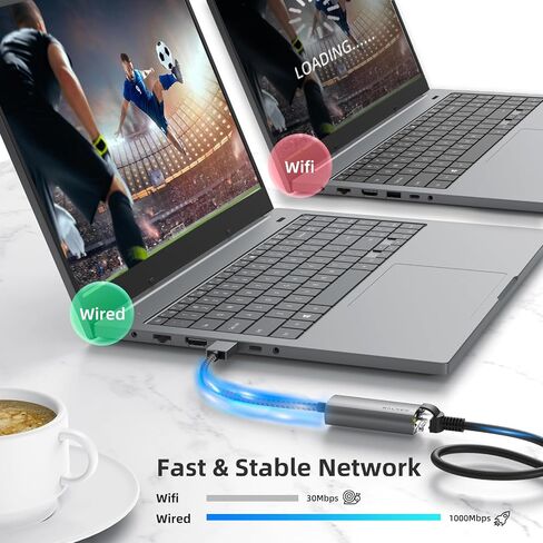 WALNEW USB-C to Ethernet Adapter, 4 in1 USB C Hub with LAN RJ45, Aluminum Gigabit Cat Network Cable Converter to Type C Thunderbolt 3 for iMac,MacBook,Chromebook,Surface, Laptop,Desktop,PC in Saudi Arabia
