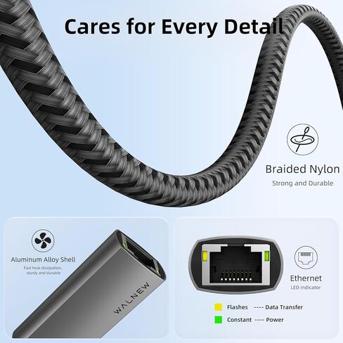 WALNEW USB-C to Ethernet Adapter, 4 in1 USB C Hub with LAN RJ45, Aluminum Gigabit Cat Network Cable Converter to Type C Thunderbolt 3 for iMac,MacBook,Chromebook,Surface, Laptop,Desktop,PC in Saudi Arabia