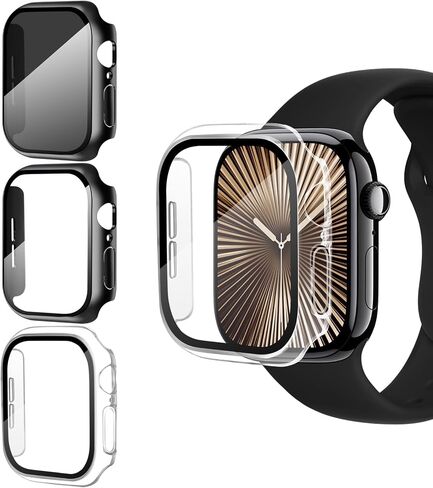 3-Pack Privacy Apple Watch Series 10 46mm case,Unti-Peep Hard PC Bumper Tempered Glass Screen Protector for iWatch Scratch-Resistant Accessories Cover(Privacy Black+Black+Clear in Kuwait