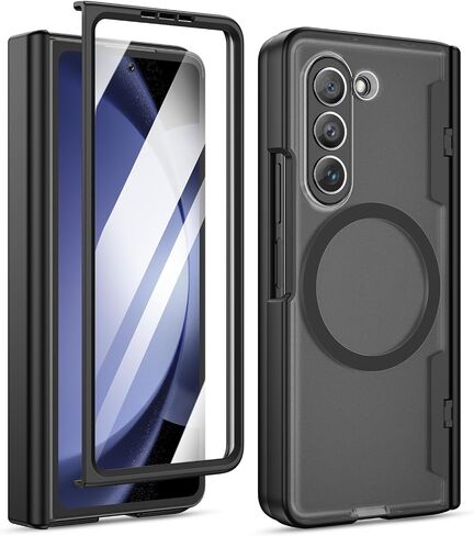 Maxdara for Z Fold 5 Case [Compatible with Magsafe], with Hinge Protection and Built-in Screen Protector Magnet Magnetic Translucent Cover for Samsung Galaxy Z Fold 5 (Black) in Kuwait