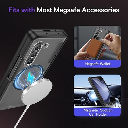 Maxdara for Z Fold 5 Case [Compatible with Magsafe], with Hinge Protection and Built-in Screen Protector Magnet Magnetic Translucent Cover for Samsung Galaxy Z Fold 5 (Black) in Kuwait