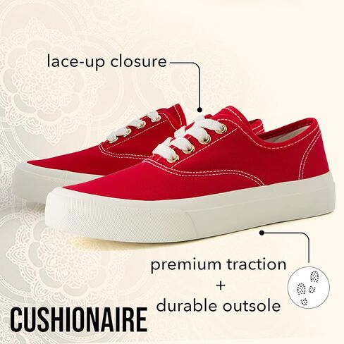 CUSHIONAIRE Women’s Freshman Canvas Lace-Up Sneaker with Memory Foam, Wide Widths Available | Casual Walking Shoes, Lightweight & Comfortable in Kuwait