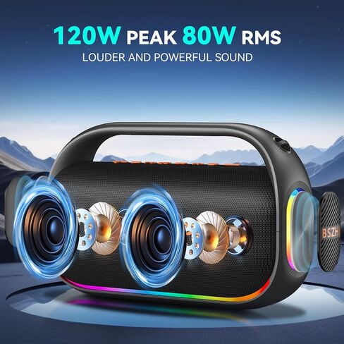 80W(120W Peak) Bluetooth Speaker Loud, Portable IPX6 Waterproof Bluetooth Speakers Wireless TWS for Outdoor, Party, Travel, and Beach Camping with Light, BT5.0, USB/TF Card, AUX in Kuwait