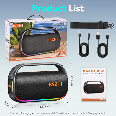 80W(120W Peak) Bluetooth Speaker Loud, Portable IPX6 Waterproof Bluetooth Speakers Wireless TWS for Outdoor, Party, Travel, and Beach Camping with Light, BT5.0, USB/TF Card, AUX in Kuwait