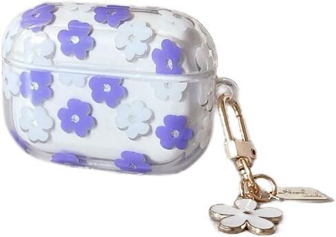 Earphone Case for AirPods 4, Beautiful Elegant Flower Floral Case Soft Silicone Case, Transparent Clear AirPods 4 Cover Protective Case Skin Shockproof Protector for Earbuds +Keychain-Blue in Saudi Arabia