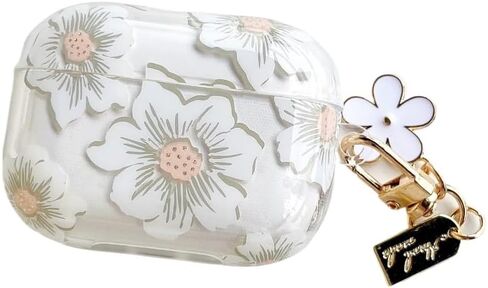 Earphone Case for AirPods 4, Beautiful Elegant Flower Floral Case Soft Silicone Case, Transparent Clear AirPods 4 Cover Protective Case Skin Shockproof Protector for Earbuds +Keychain-Blue in Kuwait