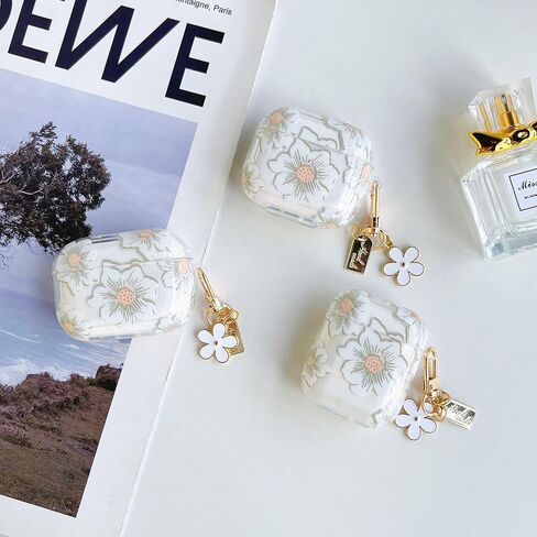 Earphone Case for AirPods 4, Beautiful Elegant Flower Floral Case Soft Silicone Case, Transparent Clear AirPods 4 Cover Protective Case Skin Shockproof Protector for Earbuds +Keychain-Blue in Kuwait