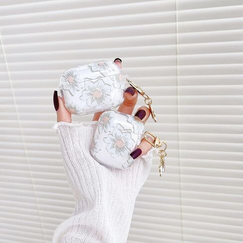 Earphone Case for AirPods 4, Beautiful Elegant Flower Floral Case Soft Silicone Case, Transparent Clear AirPods 4 Cover Protective Case Skin Shockproof Protector for Earbuds +Keychain-Blue in Kuwait