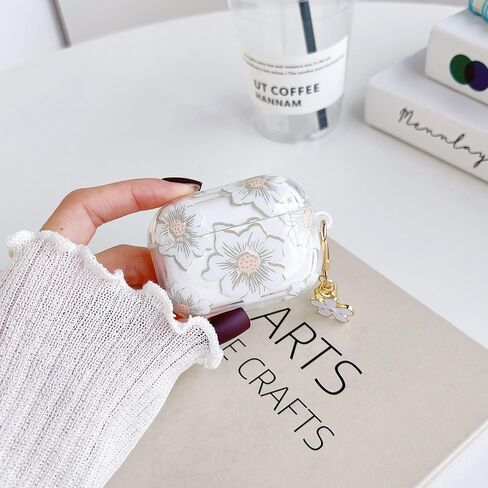 Earphone Case for AirPods 4, Beautiful Elegant Flower Floral Case Soft Silicone Case, Transparent Clear AirPods 4 Cover Protective Case Skin Shockproof Protector for Earbuds +Keychain-Blue in Kuwait