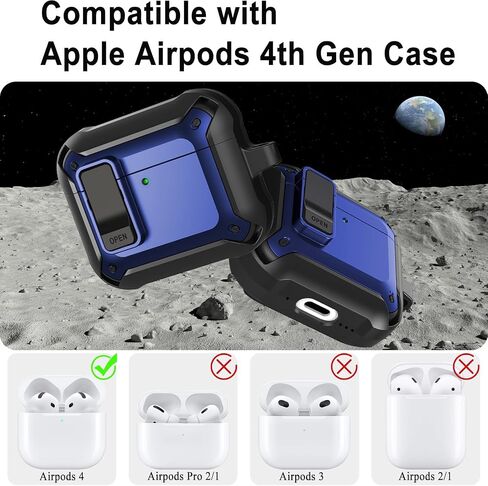 Secure Lock Case Cover Compatible with Airpod 4 Case 2024 with Cleaner Pen Keychain Rugged Armor Shockproof Protective Hard Cover Shell - Black/White in Saudi Arabia
