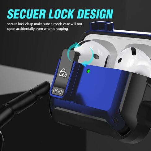 Secure Lock Case Cover Compatible with Airpod 4 Case 2024 with Cleaner Pen Keychain Rugged Armor Shockproof Protective Hard Cover Shell - Black/White in Saudi Arabia