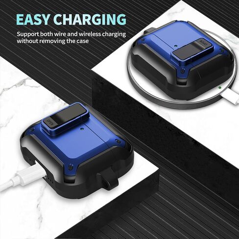 Secure Lock Case Cover Compatible with Airpod 4 Case 2024 with Cleaner Pen Keychain Rugged Armor Shockproof Protective Hard Cover Shell - Black/White in Saudi Arabia