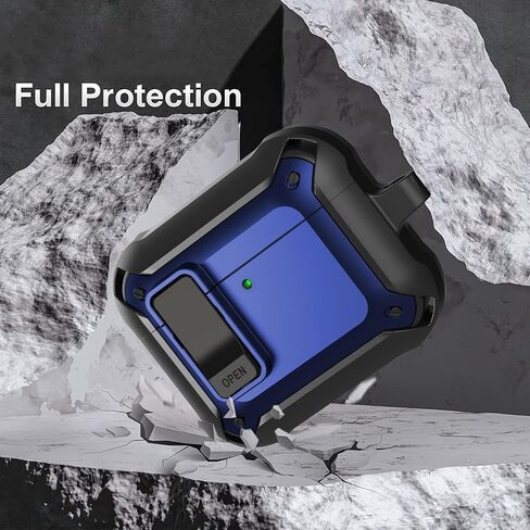 Secure Lock Case Cover Compatible with Airpod 4 Case 2024 with Cleaner Pen Keychain Rugged Armor Shockproof Protective Hard Cover Shell - Black/White in Saudi Arabia