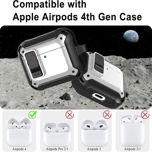 Secure Lock Case Cover Compatible with Airpod 4 Case 2024 with Cleaner Pen Keychain Rugged Armor Shockproof Protective Hard Cover Shell - Black/White in Saudi Arabia