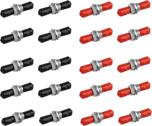 20PC Fiber Optical Coupler ST Fiber Optical Cable Barrel Connector ST to ST Bulkhead Fiber Coupler Simplex Singlemode, (10 Red & 10 Black) in Saudi Arabia