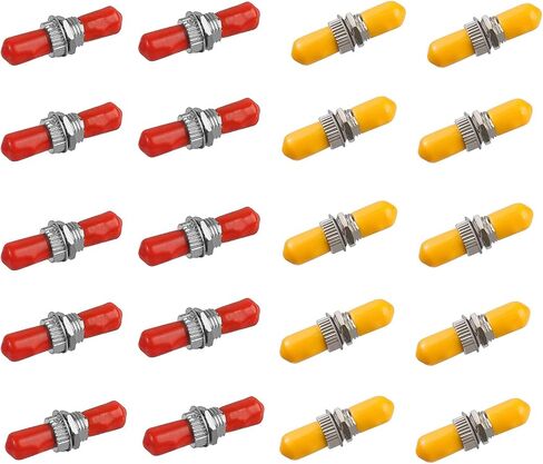 20PC Fiber Optical Coupler ST Fiber Optical Cable Barrel Connector ST to ST Bulkhead Fiber Coupler Simplex Singlemode, (10 Red & 10 Black) in Saudi Arabia