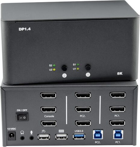 KVM Switch 2 مراقب 2 أجهزة كمبيوتر ، مفتاح عرض 8K مع USB 3.0 ، JACK ، أجهزة الكمبيوتر 2 تشارك مجموعة من لوحة المفاتيح ، الماوس ، دعم Windows/MAC/Linux (شاشة مزدوجة) in Kuwait