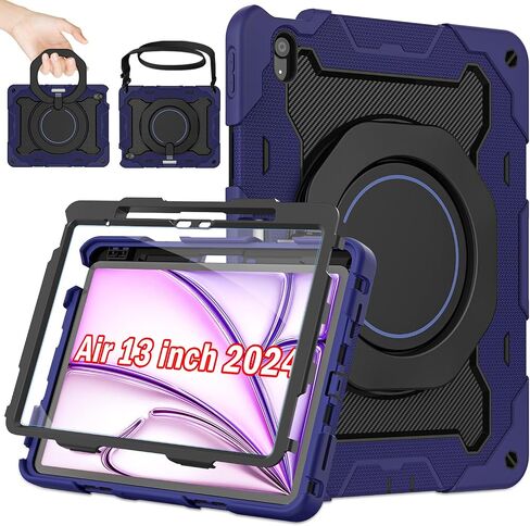 ROISKIN for iPad Air 13 Inch Case (M3 2025/M2 2024) for Kids with HD Screen Protector, 360 Kickstand,Handle, Shoulder Strap, Pen Holder, Rugged Heavy Duty Military Drop Protection Case for iPad Air 13 in Kuwait