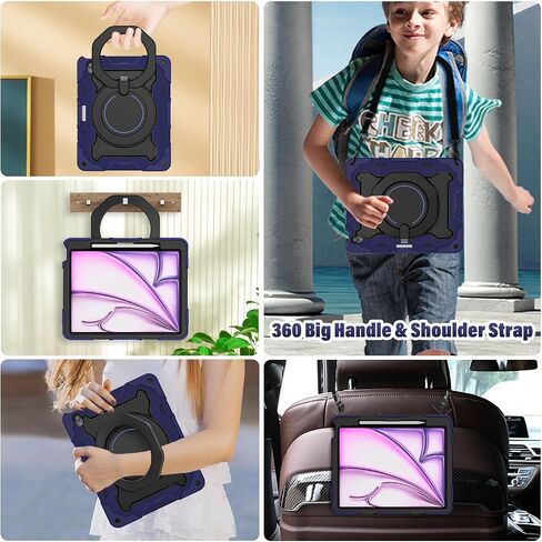 ROISKIN for iPad Air 13 Inch Case (M3 2025/M2 2024) for Kids with HD Screen Protector, 360 Kickstand,Handle, Shoulder Strap, Pen Holder, Rugged Heavy Duty Military Drop Protection Case for iPad Air 13 in Kuwait
