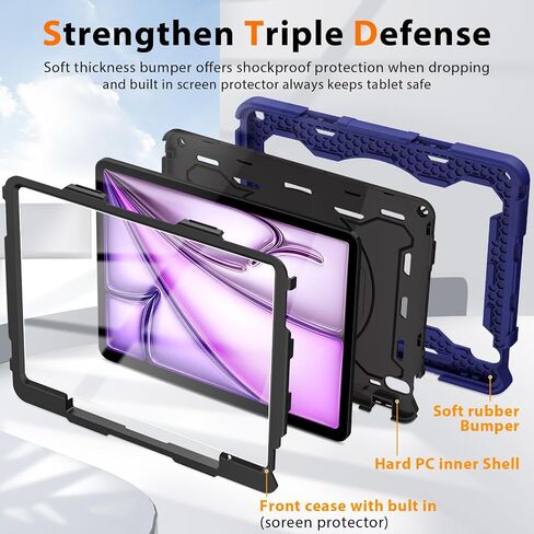 ROISKIN for iPad Air 13 Inch Case (M3 2025/M2 2024) for Kids with HD Screen Protector, 360 Kickstand,Handle, Shoulder Strap, Pen Holder, Rugged Heavy Duty Military Drop Protection Case for iPad Air 13 in Kuwait