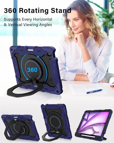 ROISKIN for iPad Air 13 Inch Case (M3 2025/M2 2024) for Kids with HD Screen Protector, 360 Kickstand,Handle, Shoulder Strap, Pen Holder, Rugged Heavy Duty Military Drop Protection Case for iPad Air 13 in Kuwait