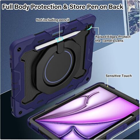 ROISKIN for iPad Air 13 Inch Case (M3 2025/M2 2024) for Kids with HD Screen Protector, 360 Kickstand,Handle, Shoulder Strap, Pen Holder, Rugged Heavy Duty Military Drop Protection Case for iPad Air 13 in Kuwait