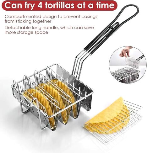 Taco Fryer Basket 4 Shells, Detachable Handle Taco Shell Fry Basket, Taco Holder for 4 Tacos, Deep Fryer Taco Holder Basket Cooking Tool for Kitchen Milk Tea Shop Fried Chichen Shop in Saudi Arabia
