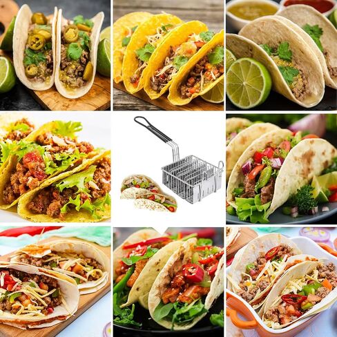 Taco Fryer Basket 4 Shells, Detachable Handle Taco Shell Fry Basket, Taco Holder for 4 Tacos, Deep Fryer Taco Holder Basket Cooking Tool for Kitchen Milk Tea Shop Fried Chichen Shop in Saudi Arabia