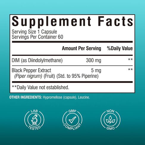 DIM Supplement for Women & Men, Estrogen Metabolism, Hormone Balance & Menopause Support, DIM 300 mg with Black Pepper Extract, High Absorption, 120 Capsules in Kuwait