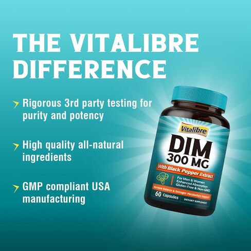 DIM Supplement for Women & Men, Estrogen Metabolism, Hormone Balance & Menopause Support, DIM 300 mg with Black Pepper Extract, High Absorption, 120 Capsules in Kuwait
