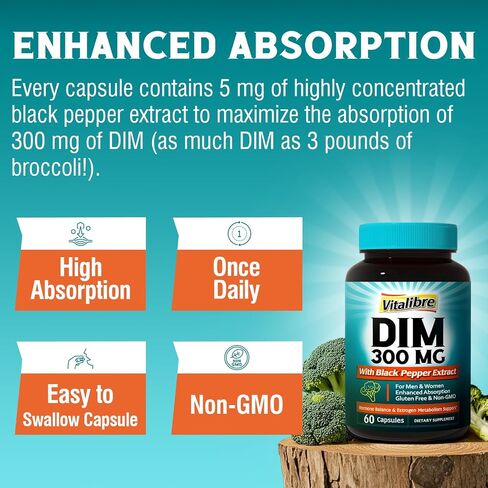 DIM Supplement for Women & Men, Estrogen Metabolism, Hormone Balance & Menopause Support, DIM 300 mg with Black Pepper Extract, High Absorption, 120 Capsules in Kuwait