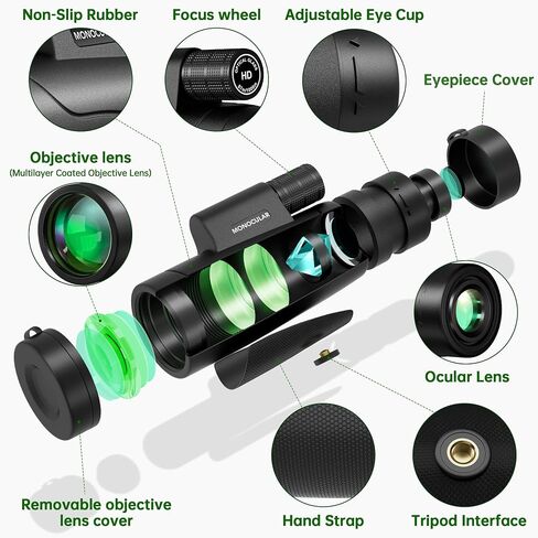 80x100 Monocular Telescope High Powered for Smartphone High Definition Monoculars for Adults with Adapter/Tripod for Bird Watching Camping Hiking Hunting Traveling Outdoor Wildlife-2025 Update in Kuwait