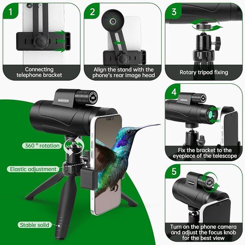 80x100 Monocular Telescope High Powered for Smartphone High Definition Monoculars for Adults with Adapter/Tripod for Bird Watching Camping Hiking Hunting Traveling Outdoor Wildlife-2025 Update in Kuwait