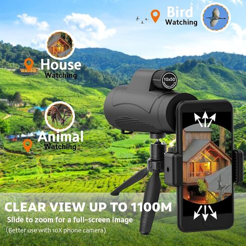 80x100 Monocular Telescope High Powered for Smartphone High Definition Monoculars for Adults with Adapter/Tripod for Bird Watching Camping Hiking Hunting Traveling Outdoor Wildlife-2025 Update in Kuwait