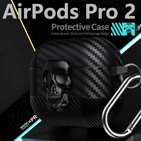 بالنسبة لـ Airpods Pro 2nd Case Skull مع القفل والسلسلة المفتاحية للرجال ، ألياف الكربون المضحكة الكاملة الصدمات المقاومة للصدمات قشرة صلبة. in Saudi Arabia