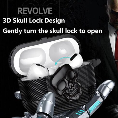 بالنسبة لـ Airpods Pro 2nd Case Skull مع القفل والسلسلة المفتاحية للرجال ، ألياف الكربون المضحكة الكاملة الصدمات المقاومة للصدمات قشرة صلبة. in Saudi Arabia