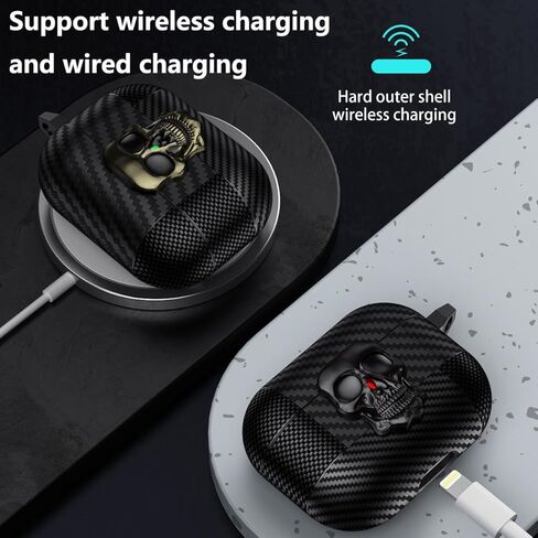 بالنسبة لـ Airpods Pro 2nd Case Skull مع القفل والسلسلة المفتاحية للرجال ، ألياف الكربون المضحكة الكاملة الصدمات المقاومة للصدمات قشرة صلبة. in Saudi Arabia