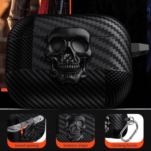 بالنسبة لـ Airpods Pro 2nd Case Skull مع القفل والسلسلة المفتاحية للرجال ، ألياف الكربون المضحكة الكاملة الصدمات المقاومة للصدمات قشرة صلبة. in Saudi Arabia