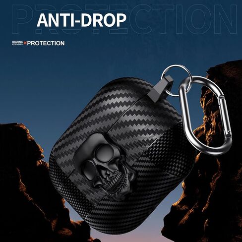 بالنسبة لـ Airpods Pro 2nd Case Skull مع القفل والسلسلة المفتاحية للرجال ، ألياف الكربون المضحكة الكاملة الصدمات المقاومة للصدمات قشرة صلبة. in Saudi Arabia
