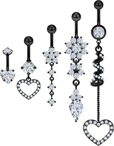 Vsnnsns Belly Button Ring Dangle Belly Rings 14G Stainless Surgical Steel Reverse Belly Button Piercing Heart CZ Flower Belly Rings Dangling Belly Button Ring Navel Piercing Jewelry for Women in Kuwait