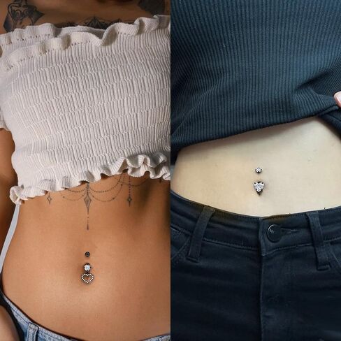 Vsnnsns Belly Button Ring Dangle Belly Rings 14G Stainless Surgical Steel Reverse Belly Button Piercing Heart CZ Flower Belly Rings Dangling Belly Button Ring Navel Piercing Jewelry for Women in Kuwait