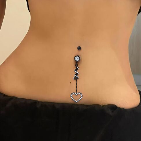 Vsnnsns Belly Button Ring Dangle Belly Rings 14G Stainless Surgical Steel Reverse Belly Button Piercing Heart CZ Flower Belly Rings Dangling Belly Button Ring Navel Piercing Jewelry for Women in Kuwait