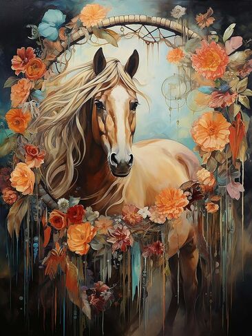 SKRYUIE Paint by Numbers Horses for Adults, Acrylic Oil Painting by Numbers Kits Cherry Blossom for Beginner with Paintbrushes Brushes Paintwork Art Crafts Canvas for Home Decor 16x20 inch in Saudi Arabia