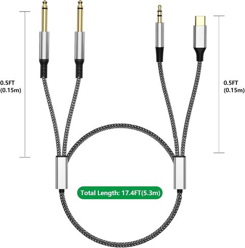 USB C إلى 6 6.35 مم 1/4 بوصة TS صوت استريو كابل الصوتية ، 3.5 ملم إلى كابل 1/4 مزدوج ، من أجل iPhone 15/16 Plus/15/16 Pro Max ، مكبر صوت ومكبر الصوت (7.5 قدم) in Saudi Arabia