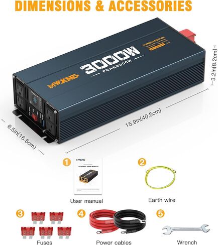 1500W Power Inverter, 12V DC to 120V AC Converter with Dual AC Outlets,QC3.0 18W USB and 30W Type-C, Car Inverter for Truck RV Home - Navy Blue/Black in Kuwait