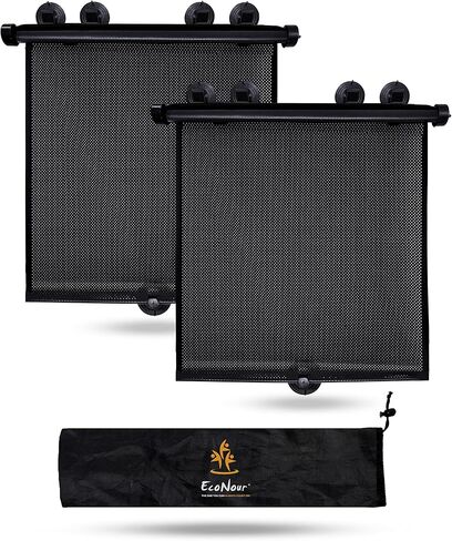 EcoNour Car Window Shades for Baby (2 Pack) | Retractable Shade for Car Side Window | PVC with 4 Suction Cups | Large Clips for Durability | Baby Car Travel Accessories (18" x 17") in Saudi Arabia
